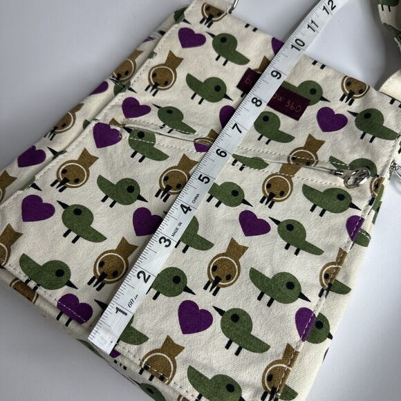Bungalow 360 Birds Hearts Cream Canvas Crossbody Messenger Bag Multi Pockets - Picture 15 of 16